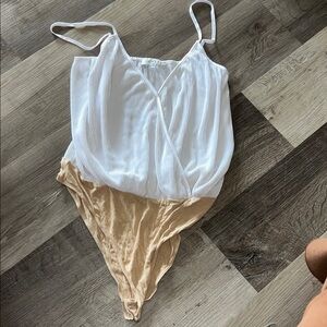 Wayf White and Tan Wrap Bodysuit